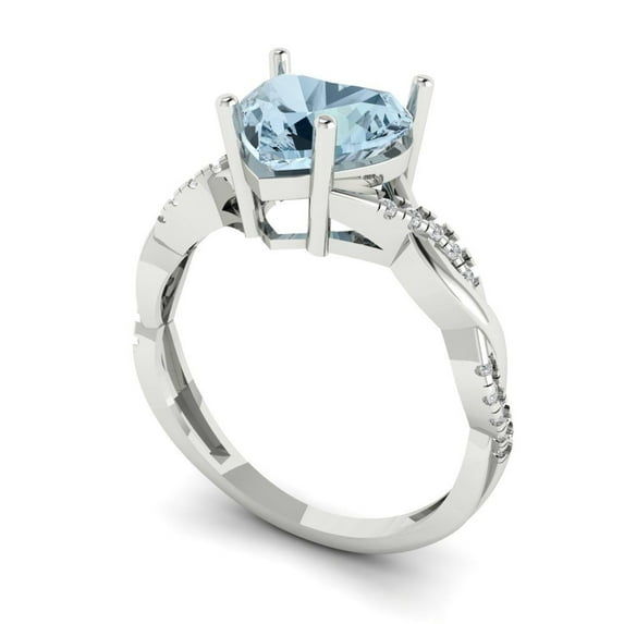 2.1ct heart cut blue Zircon 14k white gold Bridal Wedding Engagement Promise Anniversary Ring for Women size 6.75