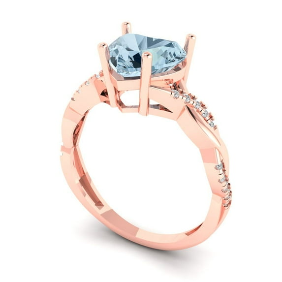 2.1ct heart cut blue Zircon 18k rose gold Bridal Wedding Engagement Promise Anniversary Ring for Women size 10.5