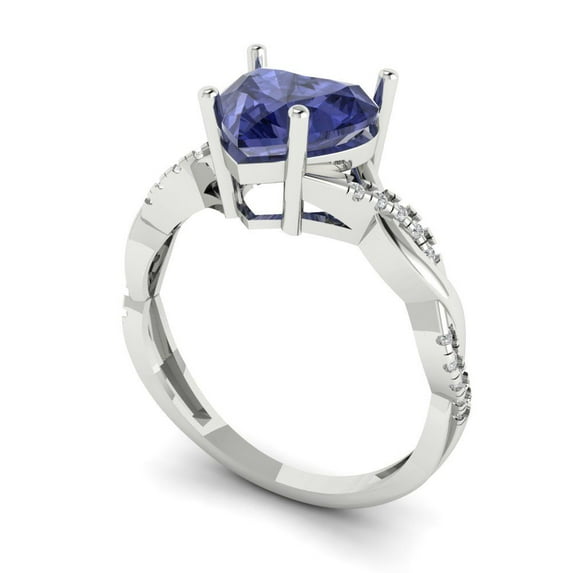 2.1ct heart cut blue tanzanite 18k white gold Bridal Wedding Engagement Promise Anniversary Ring for Women size 7.5