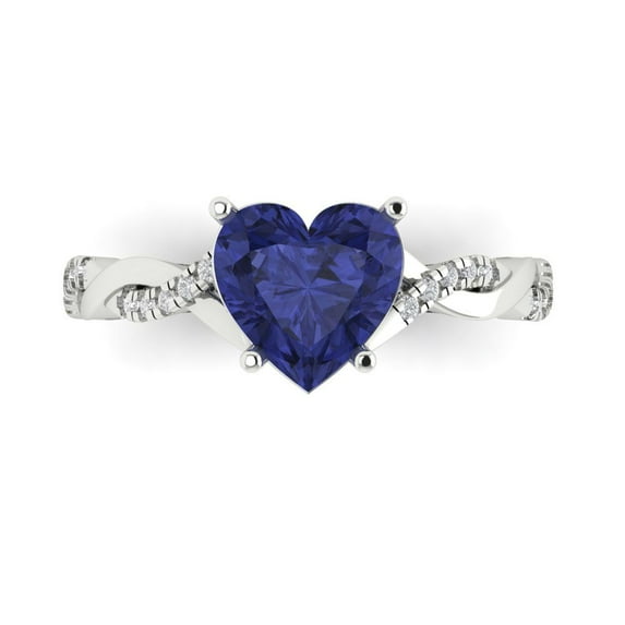 Clara Pucci 14K White Gold Solid Gold Tanzanite Solitaire with Accents Anniversary Ring for Women - 2.1 cttw Heart Cut