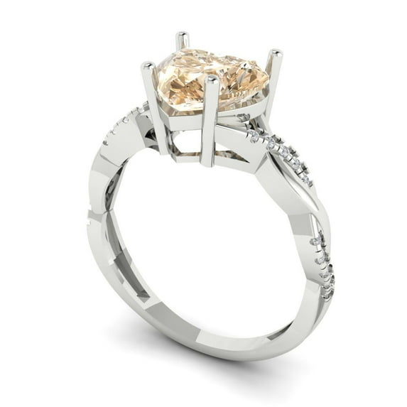 2.1ct heart cut brown natural morganite 18k white gold Bridal Wedding Engagement Promise Anniversary Ring for Women size 4.5