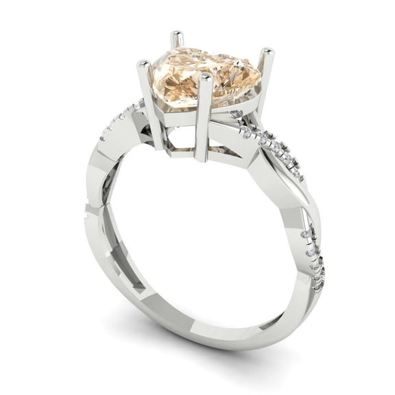 2.1ct heart cut brown natural morganite 18k white gold Bridal Wedding Engagement Promise Anniversary Ring for Women size 9
