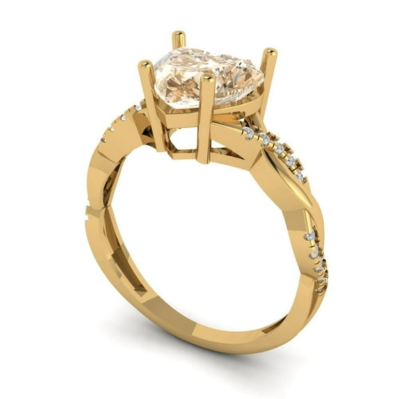 2.1ct heart cut brown natural morganite 18k yellow gold Bridal Wedding Engagement Promise Anniversary Ring for Women size 5.75