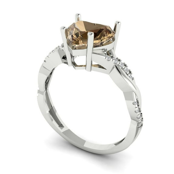 2.1ct heart cut champagne Zircon 14k white gold Bridal Wedding Engagement Promise Anniversary Ring for Women size 4.75