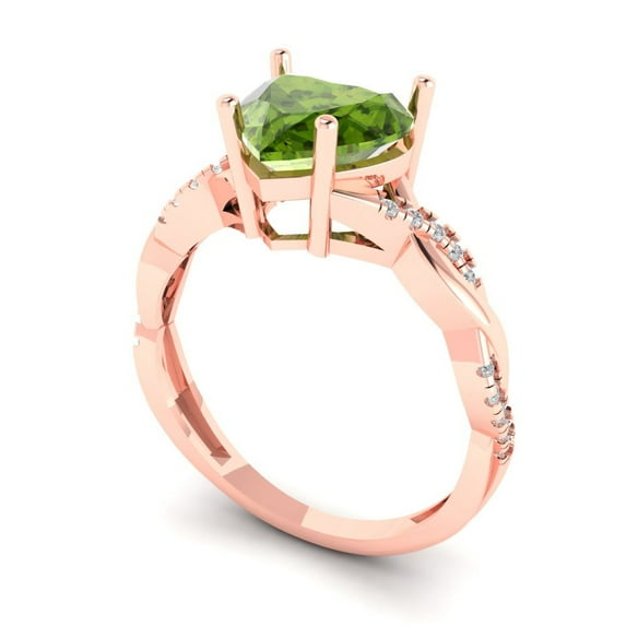2.1ct heart cut green natural peridot 14k rose gold Bridal Wedding Engagement Promise Anniversary Ring for Women size 10.25