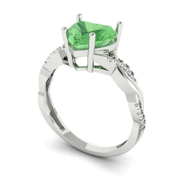2.1ct heart cut green Zircon 14k white gold Bridal Wedding Engagement Promise Anniversary Ring for Women size 4.25