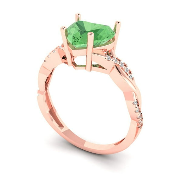 2.1ct heart cut green Zircon 18k rose gold Bridal Wedding Engagement Promise Anniversary Ring for Women size 5