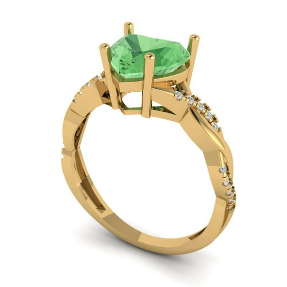 2.1ct heart cut green Zircon 18k yellow gold Bridal Wedding Engagement Promise Anniversary Ring for Women size 5