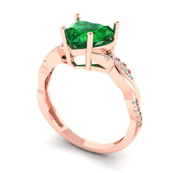2.1ct heart cut green emerald 18k rose gold Bridal Wedding Engagement Promise Anniversary Ring for Women size 6.5