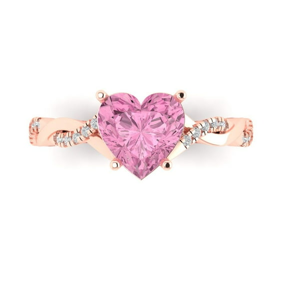 Clara Pucci 14K Rose Gold Solid Gold Pink Solitaire with Accents Anniversary Ring for Women - 2.1 cttw Heart Cut