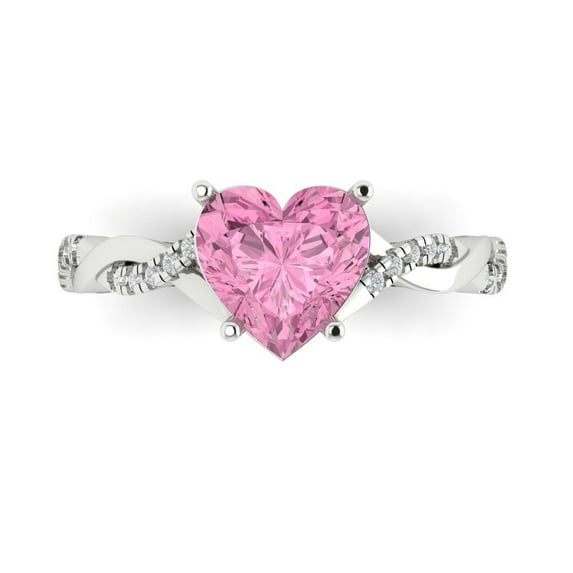 Clara Pucci 14K White Gold Solid Gold Pink Solitaire with Accents Anniversary Ring for Women - 2.1 cttw Heart Cut