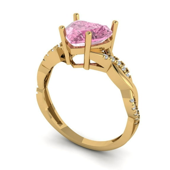 2.1ct heart cut pink Zircon 14k yellow gold Bridal Wedding Engagement Promise Anniversary Ring for Women size 7.75
