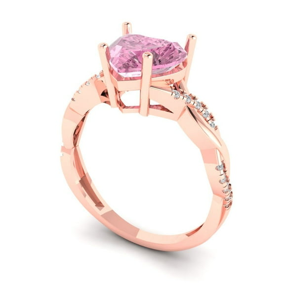 2.1ct heart cut pink Zircon 18k rose gold Bridal Wedding Engagement Promise Anniversary Ring for Women size 6.75