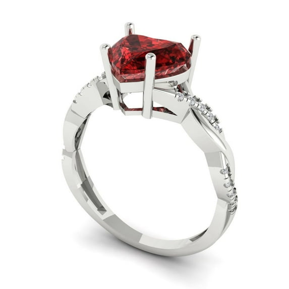 2.1ct heart cut red natural garnet 18k white gold Bridal Wedding Engagement Promise Anniversary Ring for Women size 10