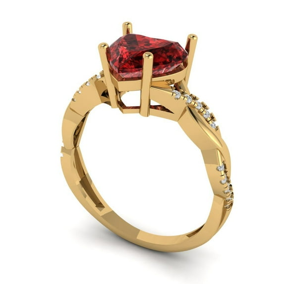 2.1ct heart cut red natural garnet 18k yellow gold Bridal Wedding Engagement Promise Anniversary Ring for Women size 4.25