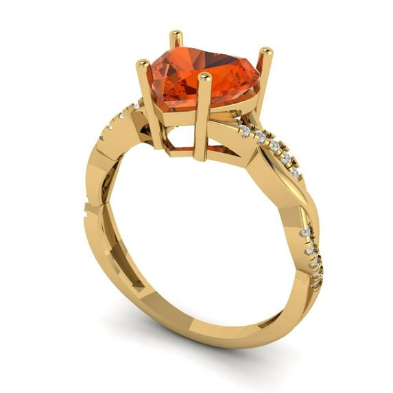 2.1ct heart cut red Zircon 14k yellow gold Bridal Wedding Engagement Promise Anniversary Ring for Women size 8.25