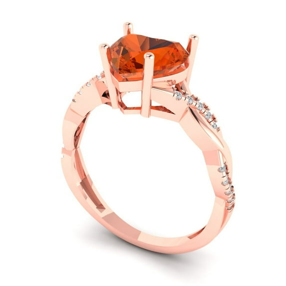 2.1ct heart cut red Zircon 18k rose gold Bridal Wedding Engagement Promise Anniversary Ring for Women size 10.75