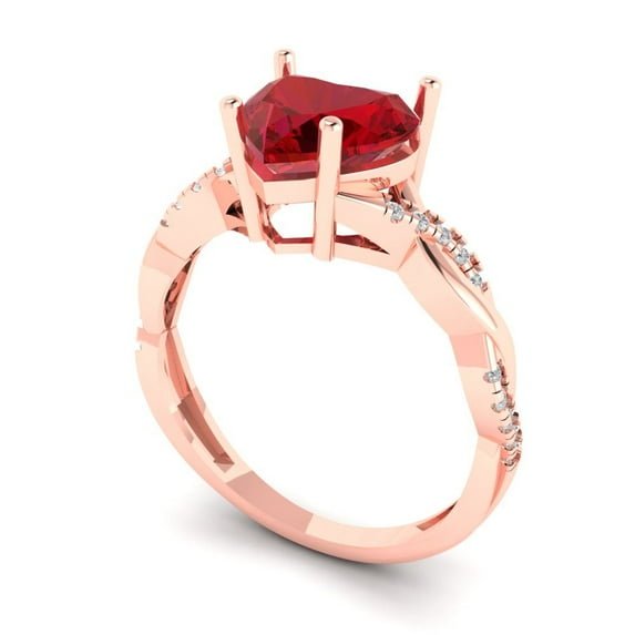2.1ct heart cut red ruby 18k rose gold Bridal Wedding Engagement Promise Anniversary Ring for Women size 11