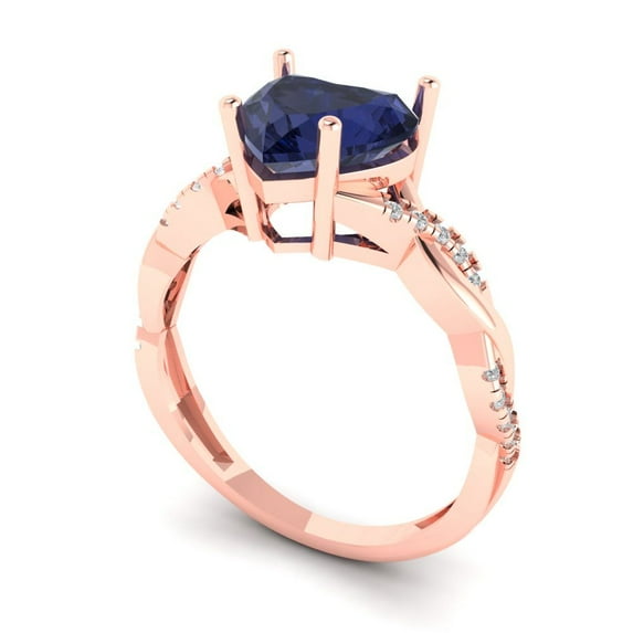 2.1ct heart cut blue sapphire 18k rose gold Bridal Wedding Engagement Promise Anniversary Ring for Women size 9.25