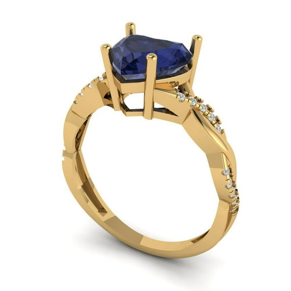 2.1ct heart cut blue sapphire 18k yellow gold Bridal Wedding Engagement Promise Anniversary Ring for Women size 8.75