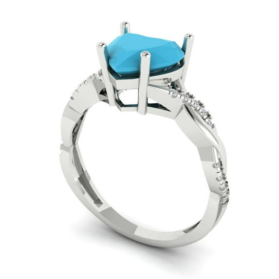 2.1ct heart cut turquoise 18k white gold Bridal Wedding Engagement Promise Anniversary Ring for Women size 9