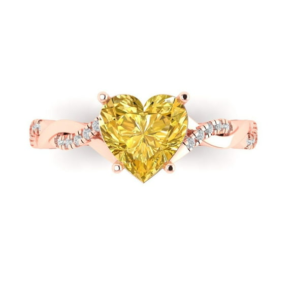 Clara Pucci 14K Rose Gold Solid Gold Yellow Solitaire with Accents Anniversary Ring for Women - 2.1 cttw Heart Cut