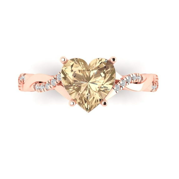 Clara Pucci 14K Rose Gold Solid Gold YellowMoissanite Solitaire with Accents Anniversary Ring for Women - 2.1 cttw Heart Cut