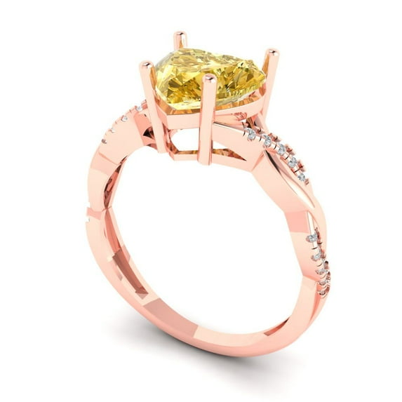 2.1ct heart cut yellow moissanite 14k rose gold Bridal Wedding Engagement Promise Anniversary Ring for Women size 4.75