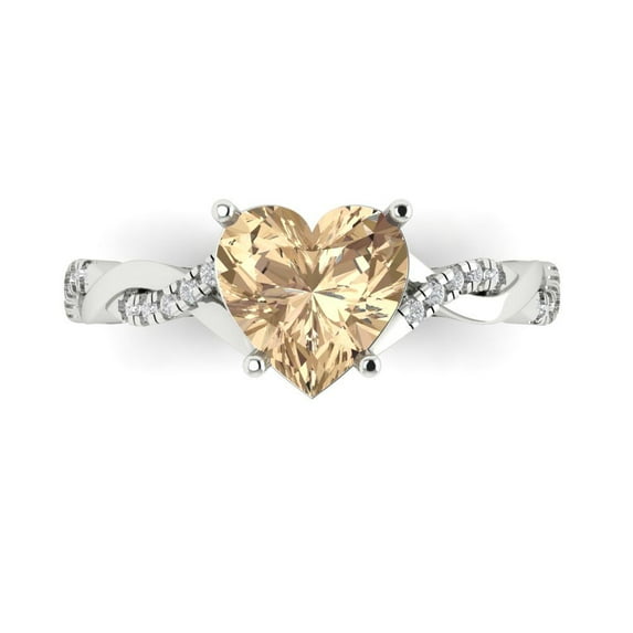 Clara Pucci 14K White Gold Solid Gold YellowMoissanite Solitaire with Accents Anniversary Ring for Women - 2.1 cttw Heart Cut
