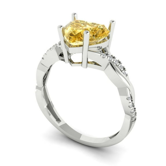 2.1ct heart cut yellow moissanite 14k white gold Bridal Wedding Engagement Promise Anniversary Ring for Women size 10.75
