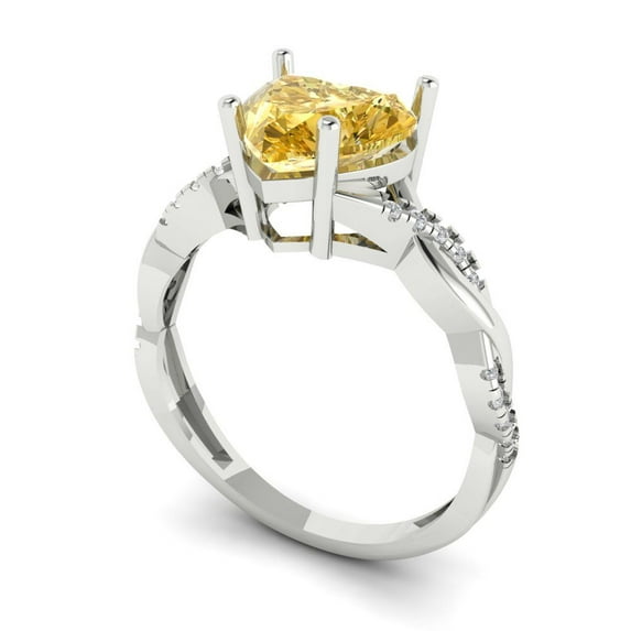 2.1ct heart cut yellow natural citrine 18k white gold Bridal Wedding Engagement Promise Anniversary Ring for Women size 10