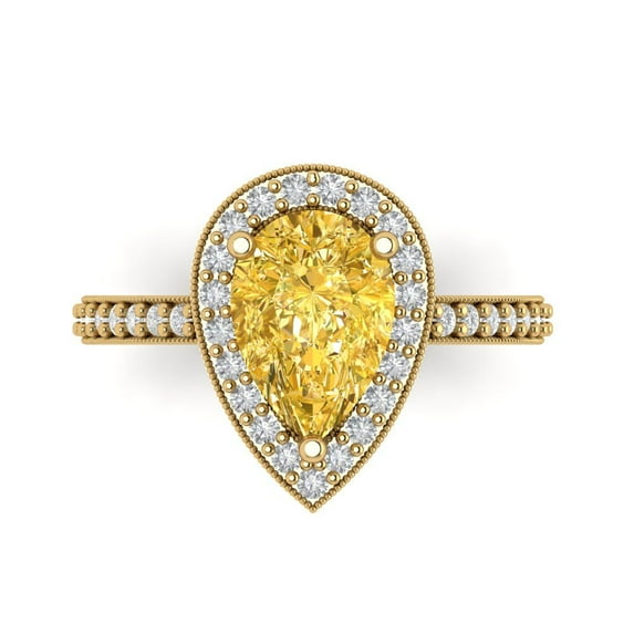 2.36 ct Pear Cut Simulated Yellow Diamond with Simulated Diamond Halo Accents 18K Yellow Gold Womens Engagement Ring