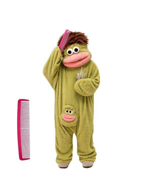 2.1ft~6ft Funny Big Mouth Frog Onesie – Silly Frog Onesie Pajamas with Big Comb, Cute Cozy Monster Pajamas Soft Plush Fleece Cosplay Jumpsuit