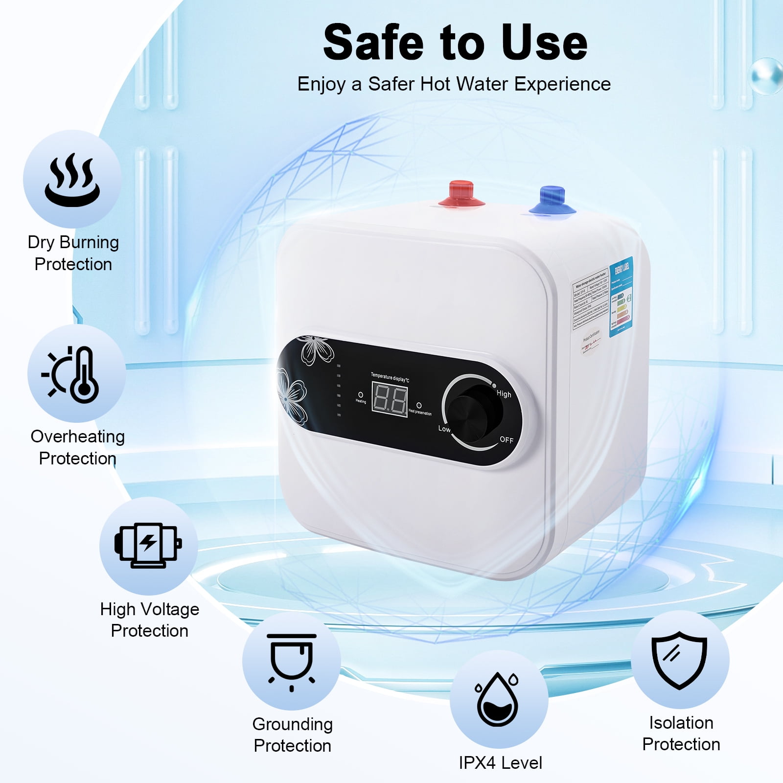 2.1gal RV Trailer Kitchen Electric Mini-Tank Water Heater Under Sink ...