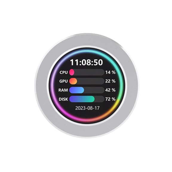 2.1inch CPU/GPU Cooler Round LCD Display, AIO Computer Temp Monitor for Water Cooling Systems, PC Sensor Panel for PC Computer Accessories in Side Prebuilt Gaming PC Parts, Silver