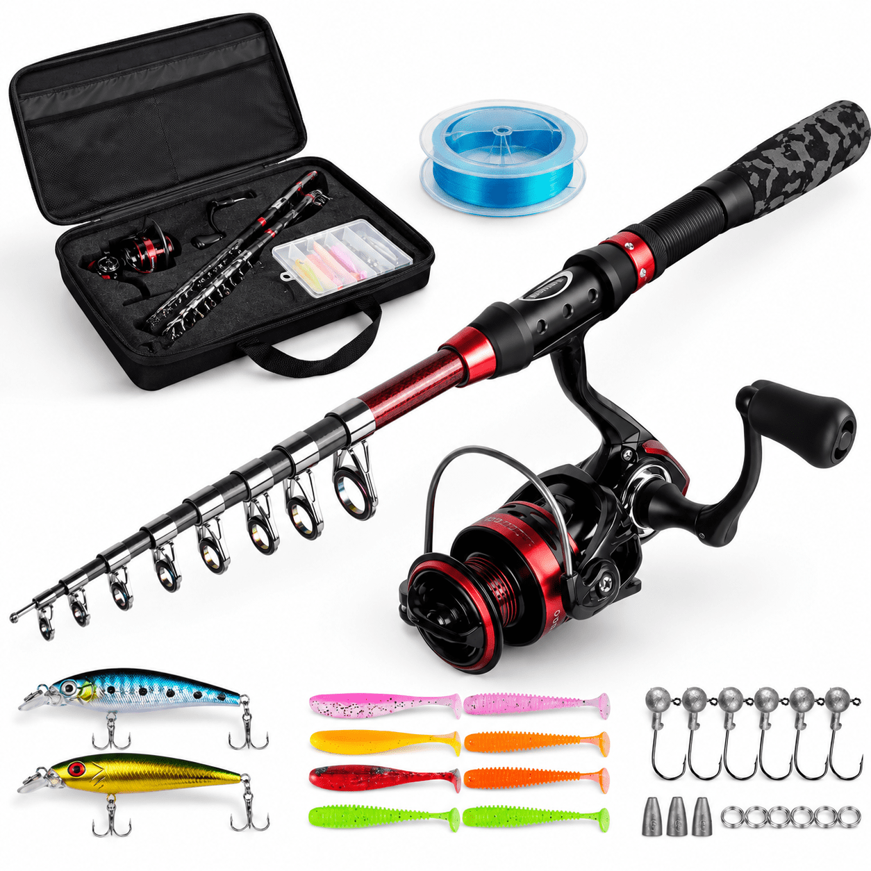 2.1m/7ft Full Kit with Carrier Bag Telescopic Fishing Rod and Reel ...