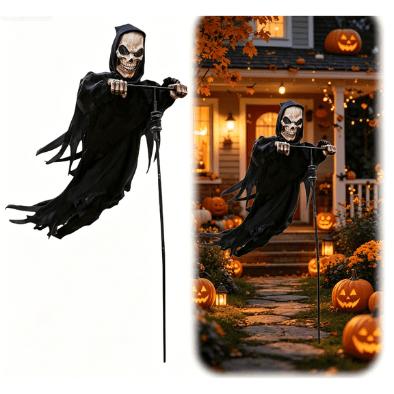 2.1m Standing Ghost with Metal Pole for Outdoor Garden and Yard Halloween Decoration Hanging Prop for Lawn Pathway