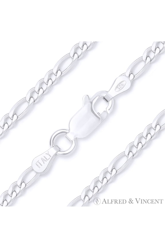 2.1mm Figaro / Figaroa Link Italian Chain Anklet in Solid .925 Sterling Silver