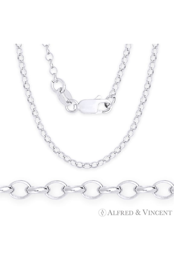 2.1mm Open Rolo Oval Cable Link Italian Chain Necklace in .925 Sterling Silver