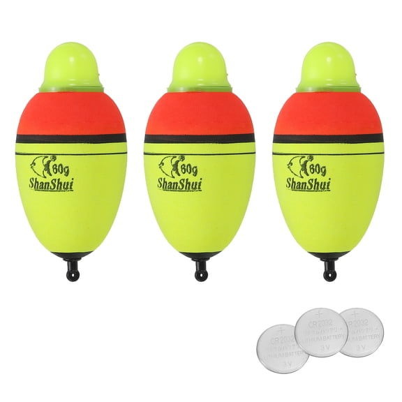 2.1oz Lighted Fishing Slip Bobbers EVA Green Red LED Light Up Fishing Float with Battery, Yellow, 3 Pack