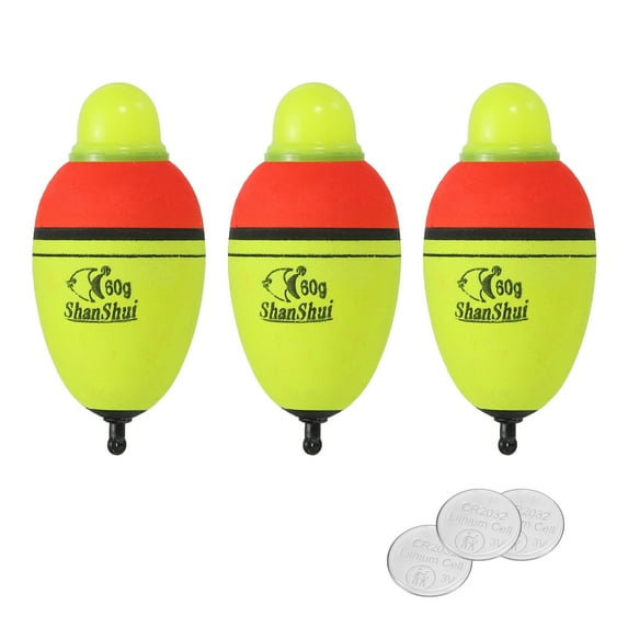 Uxcell 3Pcs 2.1oz Lighted Fishing Slip Bobbers EVA Light Up Fishing Float with Battery