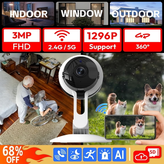 2/1pc Indoor Wireless Security Camera 2.4G Wifi - 3MP FHD Video, Night Vision, APP Control, Two-Way Audio Intercom, Motion Detection Alerts for Home and Business/Private/Pet/Baby Monitoring Camera