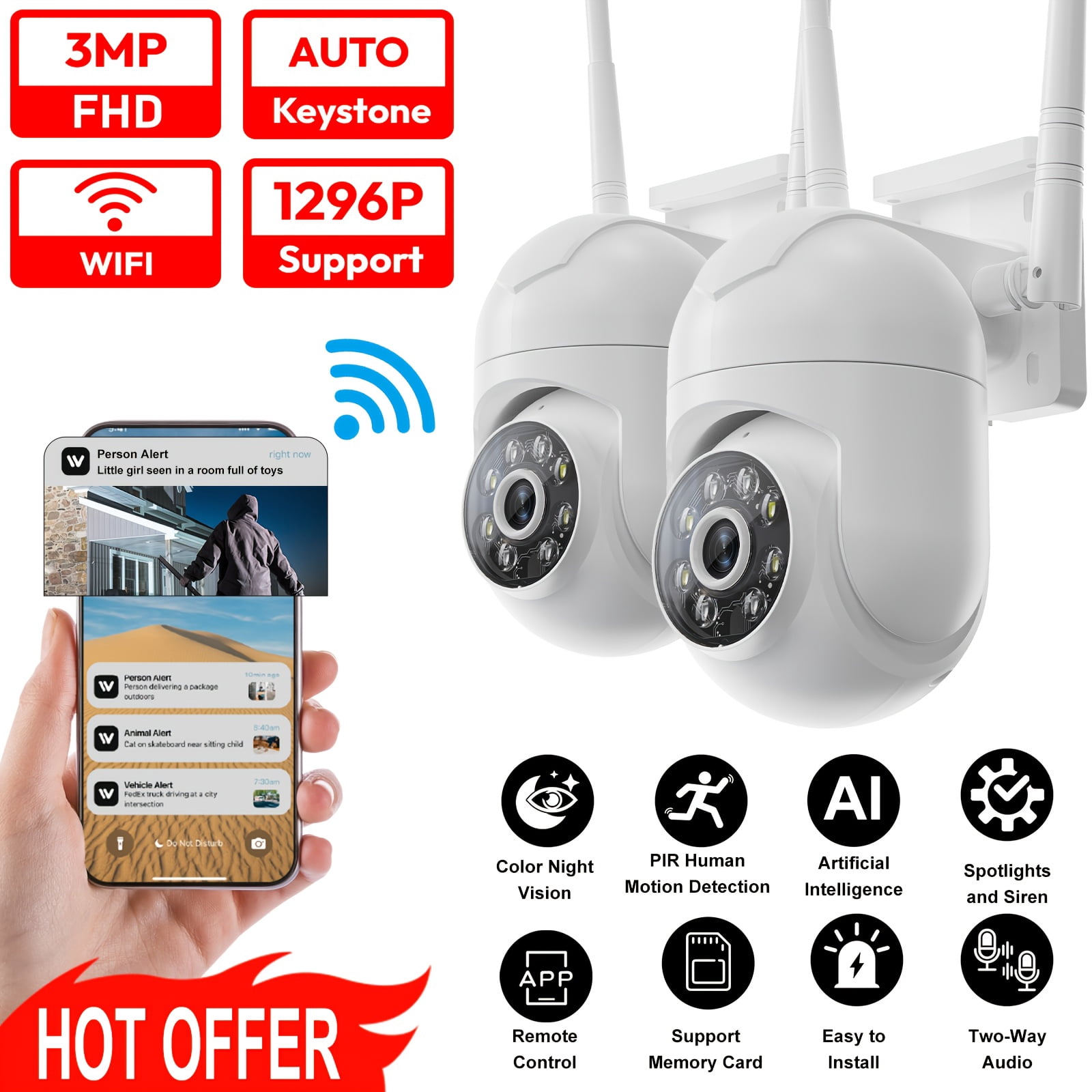 2/1pc Wireless Security Camera WIFI FHD Dangerous Auto 911 Alarm Safe ...