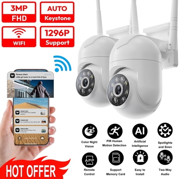 2/1pc Wireless Security Camera WIFI FHD Dangerous Auto 911 Alarm Safe Color Night Vision AI Motion Detection Two-Way Audio Security Cameras for Home, Elderly Care & Christmas Halloween Decorations