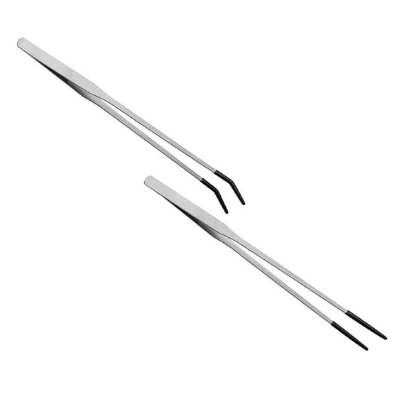 2/1pcs Extra Long Stainless Steel Reptile Feeding Tongs With Rubber Tip Straight & Curved Long Tweezers For Aquarium Or Craft Bearded Dragon Tank Snakes Enclosure Accessories Terrarium Supplies