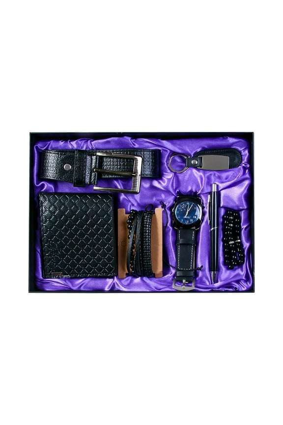 2/1pcs Men'S Gift Set Premium Leather Quartz Wrist Watch Belt Keyring Sunglasses Wallet Pen Valentine'S Day Father’S Day Christmas Birthday Present For Him Quality Gift For Husband Dad