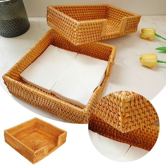 2/1pcs Natural Square Rattan Napkin Holder, Boho Decorative Handwoven Tissue Dispenser, Rustic Napkin Holders for Kitchen Dining Table, Vintage Napkin Basket for Picnic Wedding Party