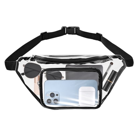 2/1pcs Waterproof Clear Fanny Packs, TSV Stadium Approved Waist Bag, Black Belt Bag with Adjustable Strap for Concerts