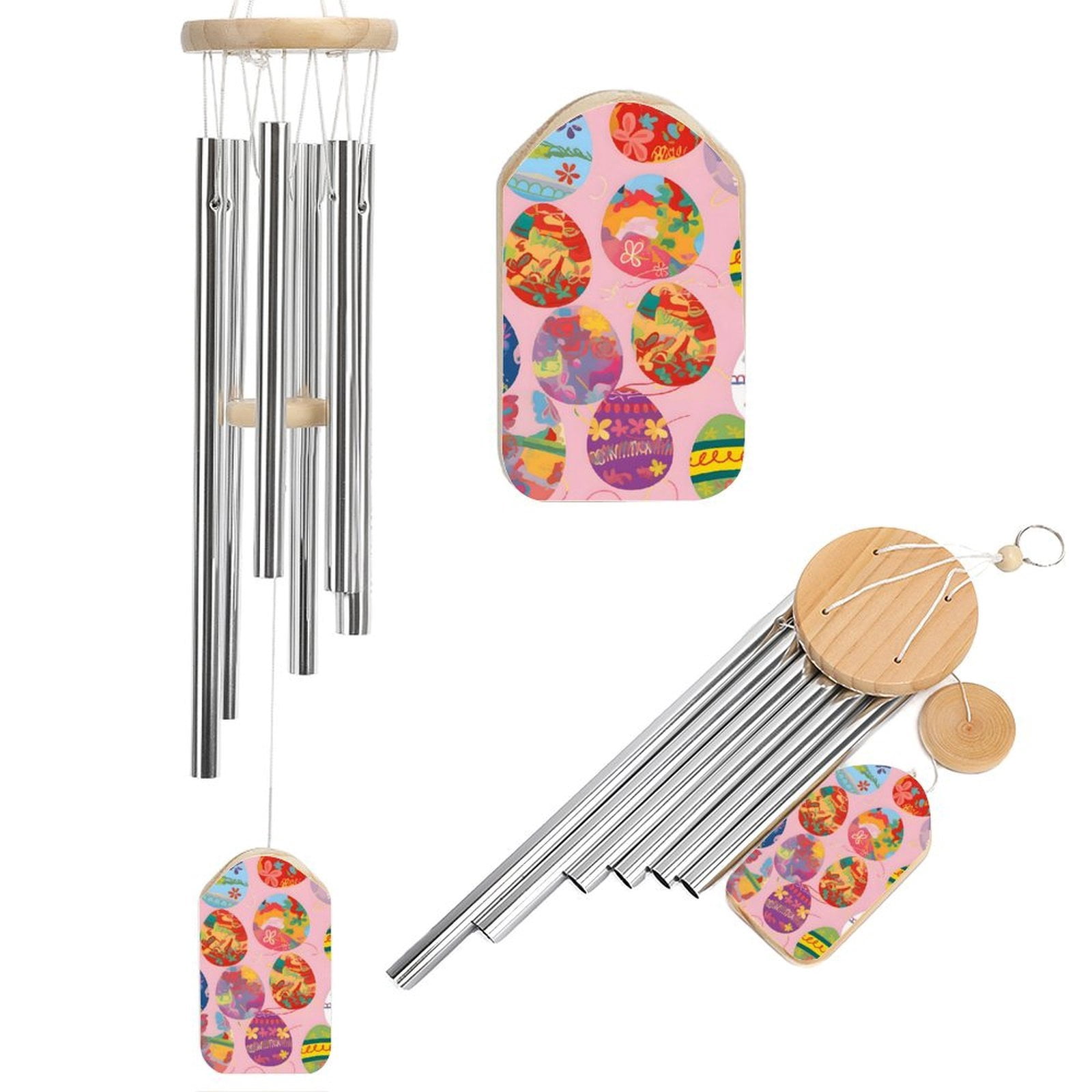 2.2×3.9in Nylon Rope Fixed 6 Aluminum Alloy Metal Tubes Clear Sound Wear Resistance Strong Durable Colorful Easter Eggs with Various Patterns