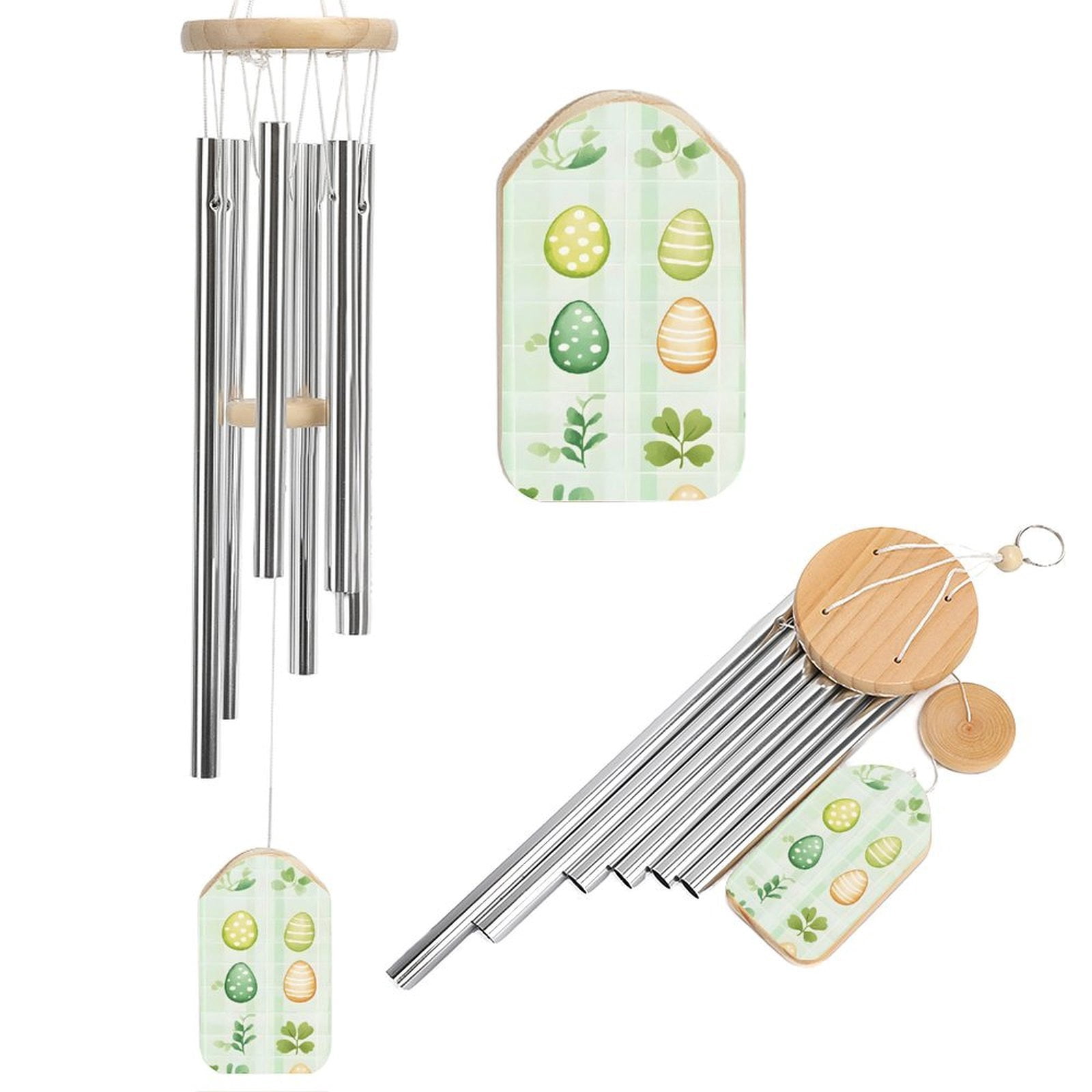 2.2×3.9in Nylon Rope Fixed 6 Aluminum Alloy Metal Tubes Clear Sound Wear Resistance Strong Durable Easter Day Easter Eggs Leaves Watercolor Eggs